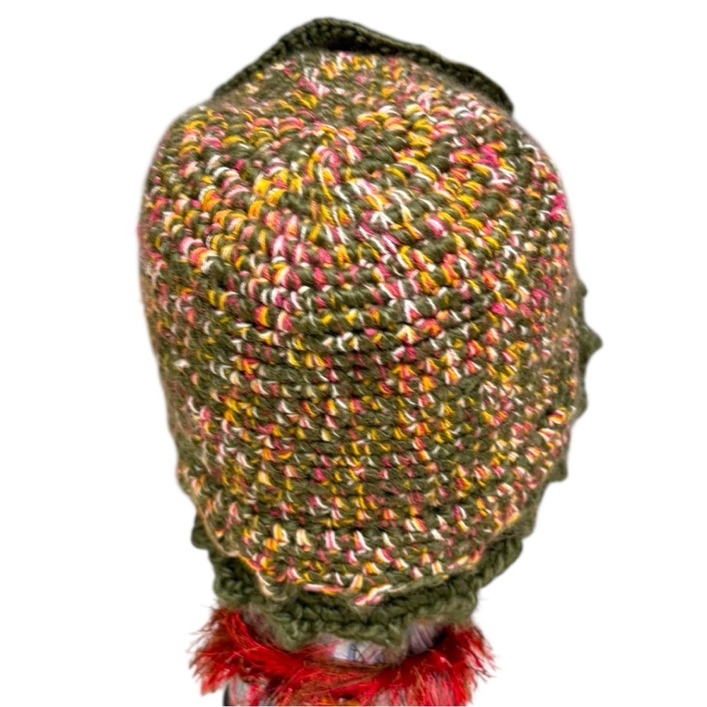 Cute Crochet Flower Hat Multicolor Knit Hat with Vintage Scarf Set Boho Cottage - Picture 5 of 10